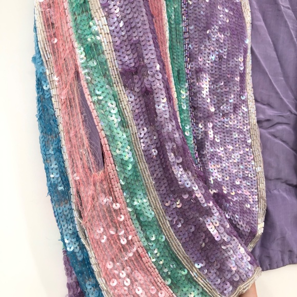 Saz Silk Sequin Jacket Pastel Colors Disco Stripes Pink Purple Blue - Picture 4 of 12